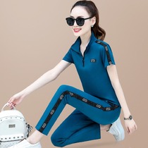 Summer Sports Casual Suit Women 2021 Summer Fashion Tide Pure Cotton Loose Big Code Short Sleeve Long Pants Two Sets