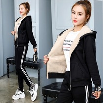 Lamb suede necropolis Fashion Two sets 2020 Winter new gush thickened winter sportswear casual suit women