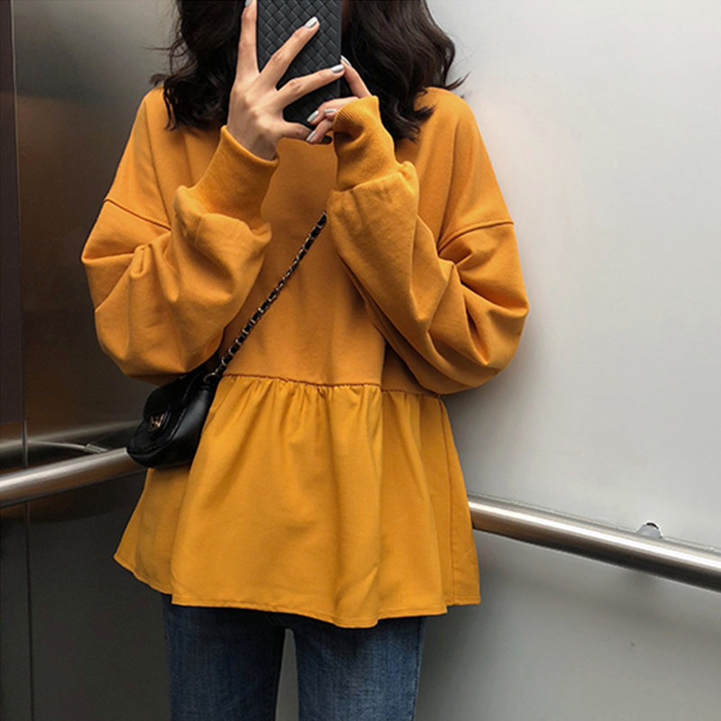 Tide cards 2022 autumn and winter new Korean version women's clothing Loose Color casual blouses pure color Long sleeves T-shirt Methodist Tide