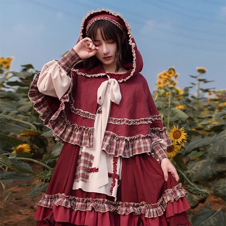 New Year's Outfit Little Red Riding Hood Lolita Dress Op Autumn and Winter Plus Size Lolita Burgundy Cosplay Christmas New Year's Outfit Little Red Riding Hood Lolita Dress Op Autumn and Winter Plus Size Lolita Burgundy Cosplay Christmas