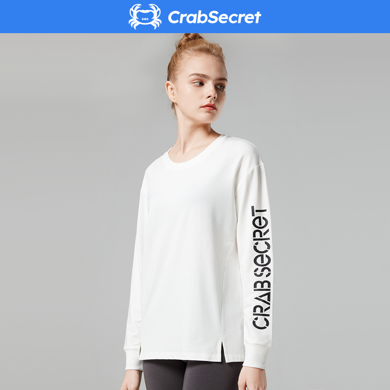 Crab Secret Round Pilots Thick Cotton T Women 2022 Spring New Minimalist Letters Casual Loose 100 Hitch headblouse