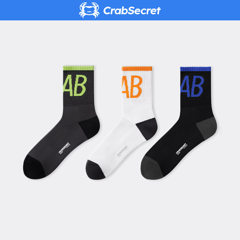 Crab Secret Sports Series Socks Men's Cylinder Long Socks Spring Tide Socks Black Teen Outwear Cotton Socks 3 Double