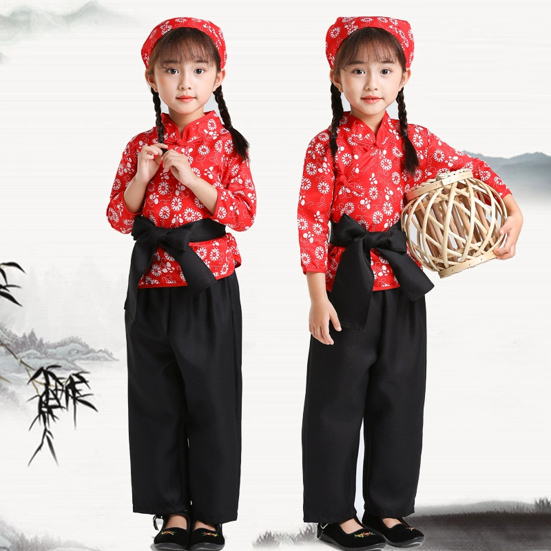 Trang phục cô gái làng trẻ em, trang phục Yangko, múa hái trà hoa của cô gái, màn biểu diễn của học sinh tiểu học, trang phục biểu diễn mận sắt, A Qing - Trang phục