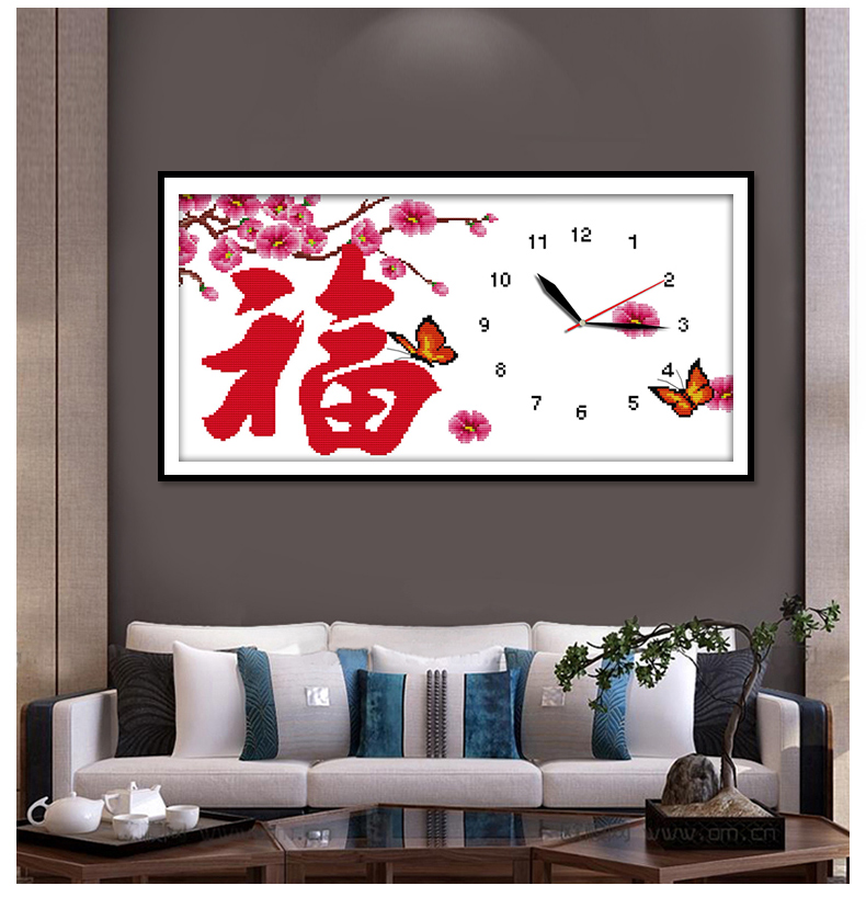 Cross-stitch thêu đồng hồ 2018 mới phòng nhà sinh hoạt 2019 phòng ngủ thời gian đồng hồ treo tường đồng hồ đơn giản thêu ren thêu - Công cụ & phụ kiện Cross-stitch tranh thêu chữ thập chỉ lụa