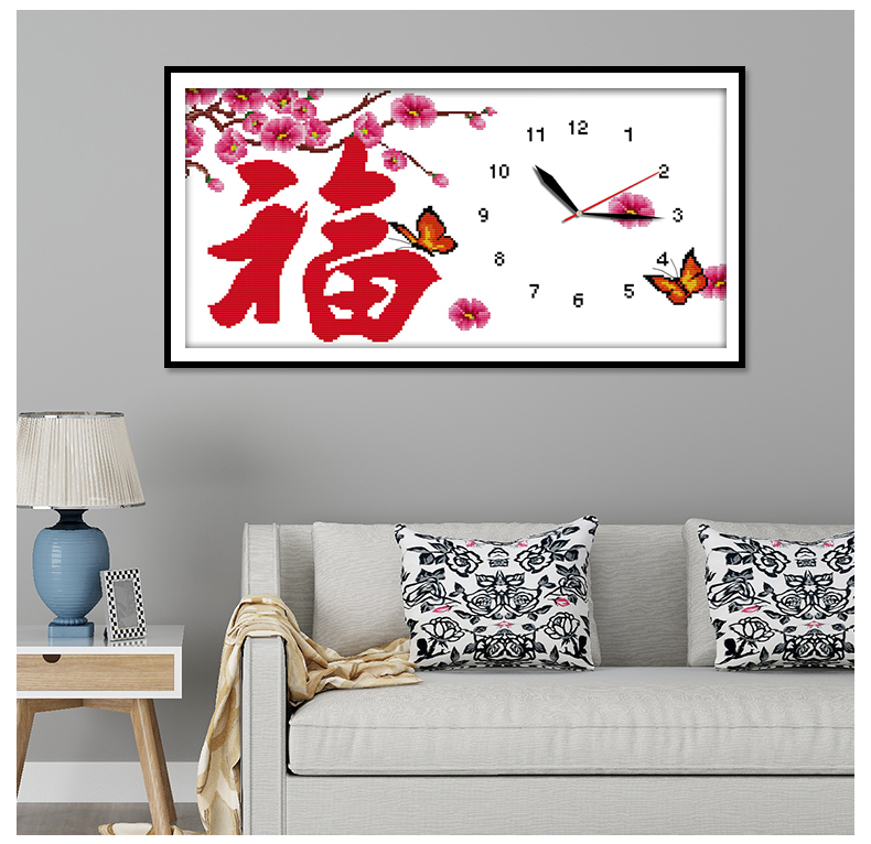 Cross-stitch thêu đồng hồ 2018 mới phòng nhà sinh hoạt 2019 phòng ngủ thời gian đồng hồ treo tường đồng hồ đơn giản thêu ren thêu - Công cụ & phụ kiện Cross-stitch tranh thêu chữ thập chỉ lụa