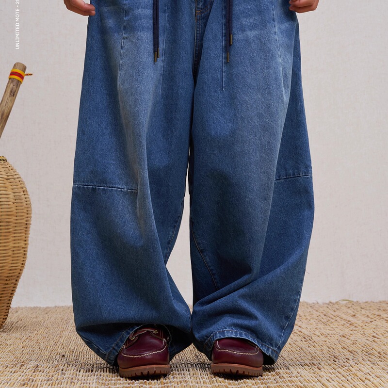 Unlimited Mote〔Balloon Jeans〕Japanese-Style Loose Fit Wide-Leg Washed Raw Denim Jeans Unlimited Mote〔Balloon Jeans〕Japanese-Style Loose Fit Wide-Leg Washed Raw Denim Jeans