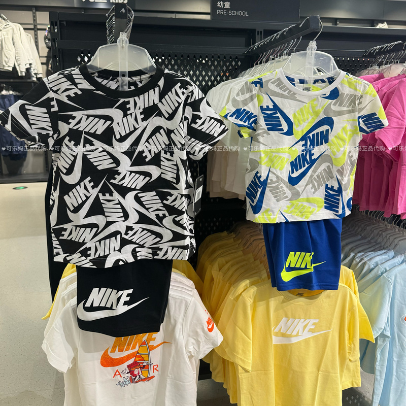 Nike Nike Official Store Genuine Children's Sports and Leisure Suit for Boys and Girls, Short-Sleeved Shorts Two-Piece Set Cotton Dm3773