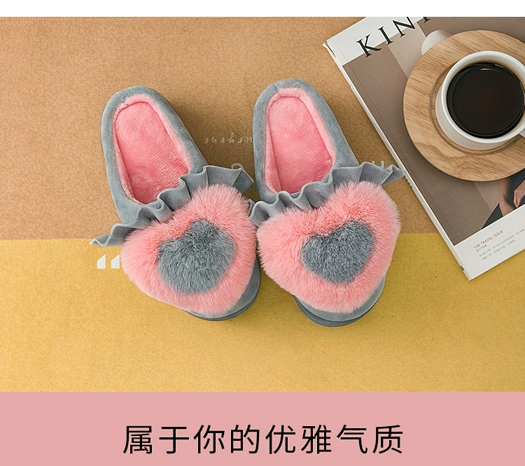 Phiên bản Hàn Quốc của dép cao gót cotton nữ mùa đông trong nhà chống trượt ấm áp dày đáy tăng lông bông gia đình dép nhựa đi trong nhà vệ sinh