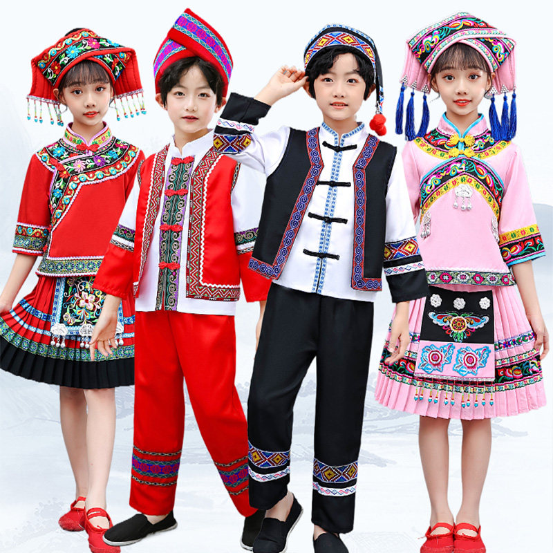 56 ethnic minority clothing children's autumn and winter Zhuang dress Yao ethnic Qiang ethnic Miao ethnic group March Sanboy acting out of suit-Taobao