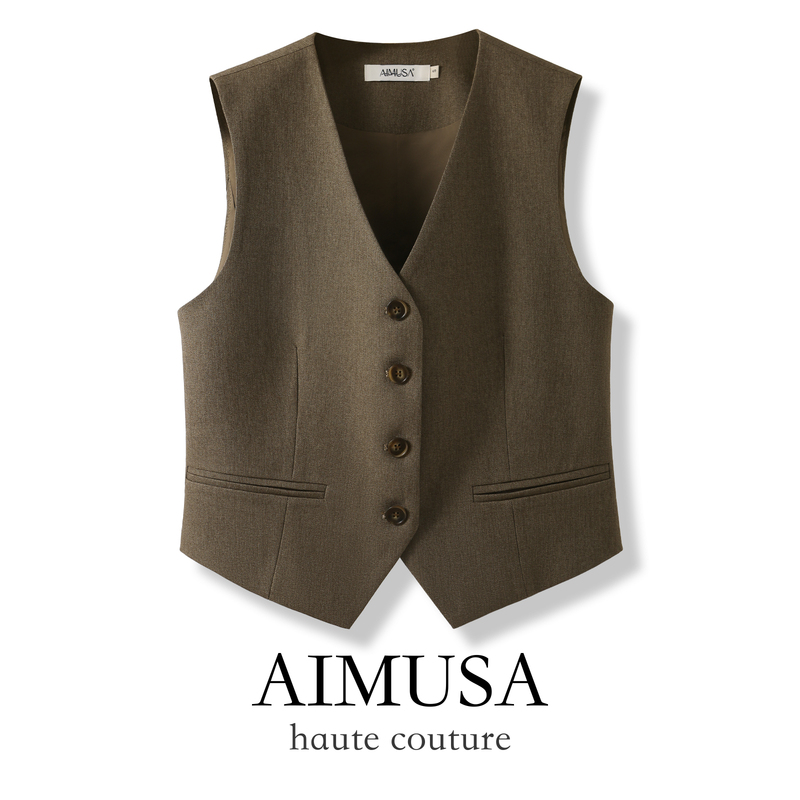 Aimusa 26 Autumn New Old Money Style Suit Vest Women's Sleeveless Outerwear Waistcoat Jacket Aimusa 26 Autumn New Old Money Style Suit Vest Women's Sleeveless Outerwear Waistcoat Jacket