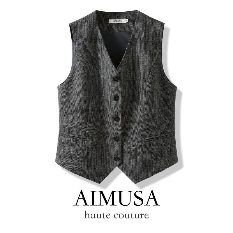 Aimusa 26 New High-End Gray Woolen Vest for Women, Spring Layered Sleeveless Vest