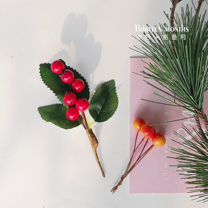 Mini Berries Simulation Fruits Handmade Pine Needles Blueberry Red Pomegranate Fruit Photography Props Decorate Red Bean Bean