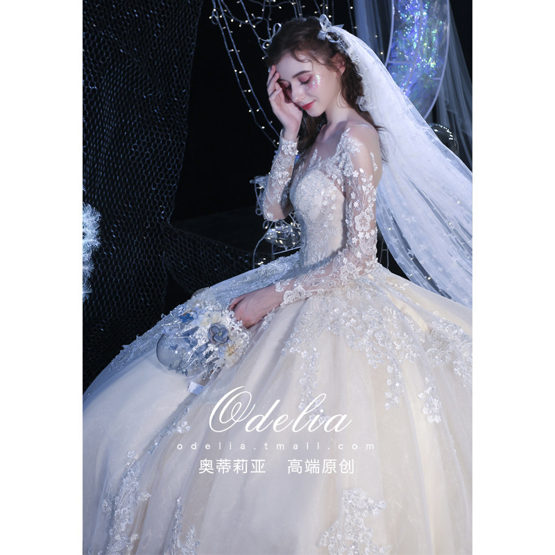 odelia2019 new alice sen fantasy super fairy one shoulder winter tail main wedding dress bride