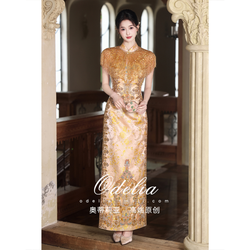 Odelia《Golden》2026 New Style Cheongsam Bride New Chinese-Style Dress Wedding Banquet Engagement Toast Dress Xiuhe Dress for Women