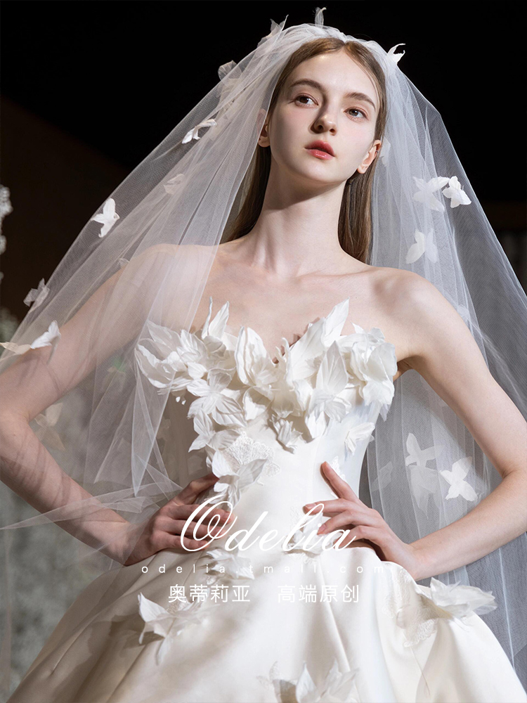 odelia French satin wedding dress 2024 new high-end main yarn bride going out yarn slimming high-end