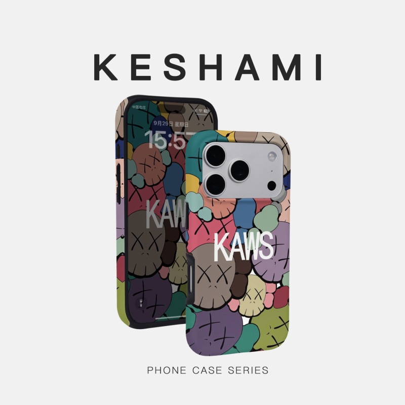 Keshami Is Suitable for Apple 18Promax/17Promax/16Pro Phone Cases with Magnetic Suction, Full Coverage, Anti-Drop, New Matte Hard Case, 15Pro Colorful Kaws