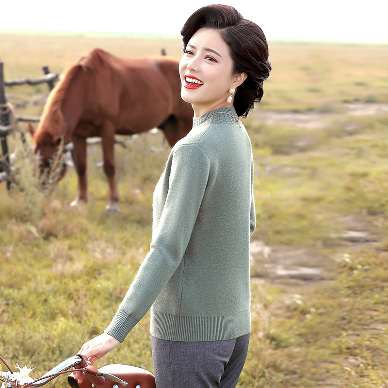 mother plus veet thi sweater middle-aged female spring and autumn clothes warm wool bottoming shirt middle-aged and elderly western style knitted top