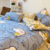 Crown Bear Nordic cartoon hipster cute four-piece cotton cotton quilt cover three-piece bedding
