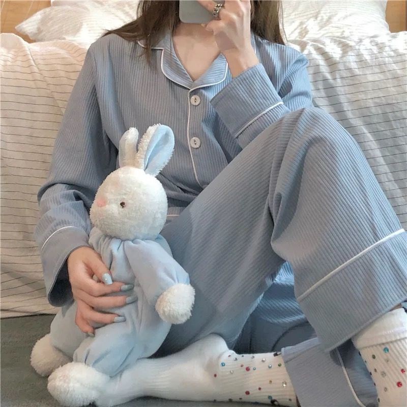 Pyjamas Spring and Autumn Little INS Leisure Long sleeve cute sweater Han Edition Young girls home dress thin
