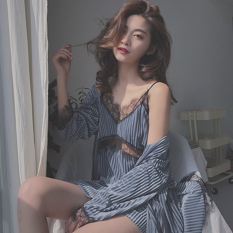 Spring and Autumn Han Version Golden Velvet Pajamas Lace Sexy Sleeper Two Winter Clothes