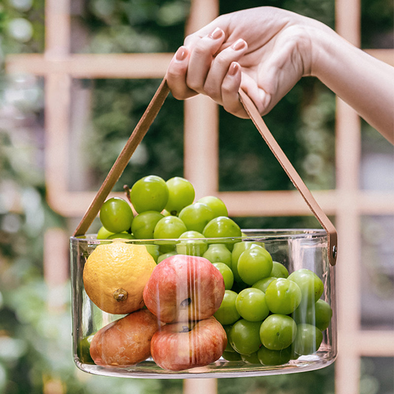 Transparent Thickened Fruit Pan Nordic Wind Ice Bucket Personality Creative Modern Living Room Home Hand Leather Light Lavish Internet Red