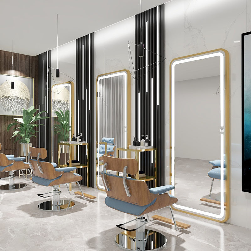 Net Red Minimalist Yoggle Desk Single Sided With Lamp Hair Salon Special Beauty Hair Shop Mirror Floor Bronzing Mirror Clippings Mirror Table