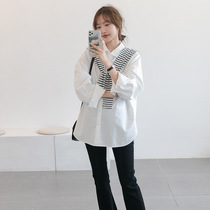 Maternity white professional shirt spring and autumn 2021 autumn new autumn clothing High Net Red fashion long sleeve top