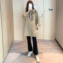 Pregnant women shirt spring and autumn models 2021 new autumn high fashion loose size long sleeve tide mother long top