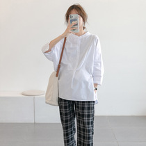 Pregnant womens coat spring and autumn 2021 new autumn loose fashion tide mom professional work long sleeve white shirt shirt