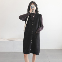 Pregnant women sweater long sweater vest 2021 autumn winter Net Red fashion cardigan tide mother sleeveless jacket