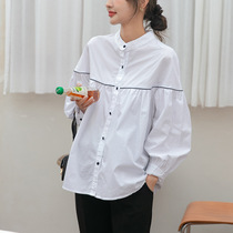 Pregnant women shirt spring and autumn models 2021 new autumn fashion senior sense long sleeve tide mother top white professional shirt