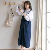 Pregnant women denim strap skirt spring and autumn new autumn Korean fashion loose size high tide skirt dress