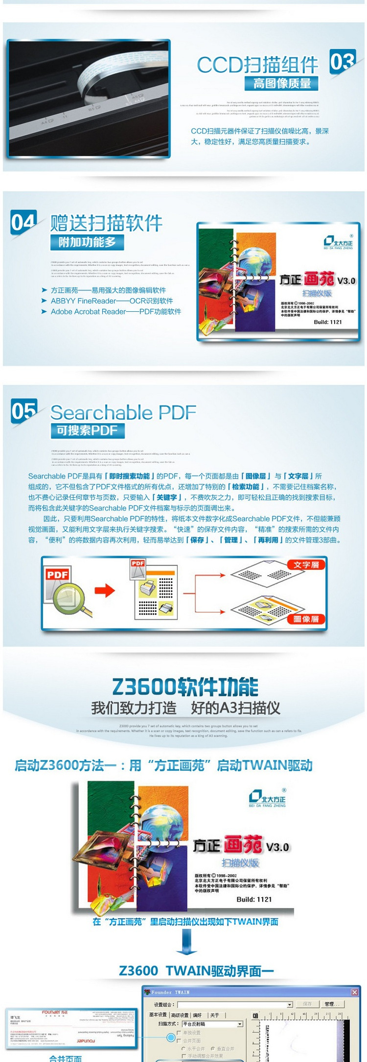 Người sáng lập Z3600 Máy quét phẳng A3 bản vẽ chuyên nghiệp xuất bản máy quét nhận dạng văn bản pdf có thể tìm kiếm - Máy quét 	máy scan tài liệu a3
