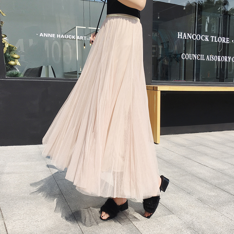 Phụ nữ mới của Hàn Quốc phiên bản của pleated eo cao Salsa phần dài hoang dã mềm chị cổ tích mạng váy váy chân váy nhung