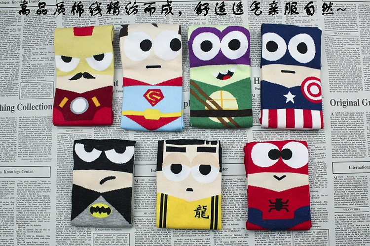 Mùa thu Couple Super Hero Vớ của Nam Giới Vớ của Phụ Nữ Hộp Quà Tặng Dễ Thương Cartoon Man Wei Cá Tính Bông Vớ Thuyền Vớ Ngắn tất nhún
