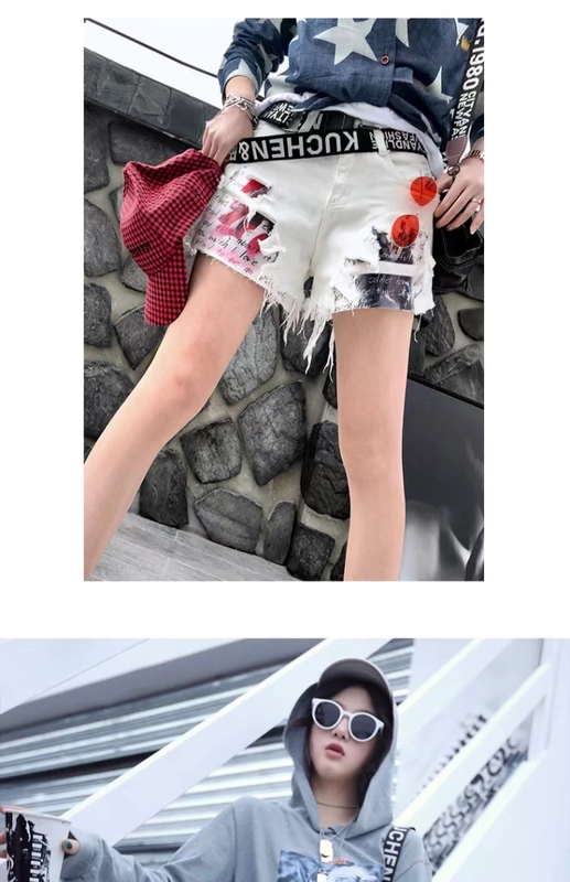 Ccqueen cổng gió làm cho cô gái lạ cũ quần thẳng chic chic denim hoang dã 2019 mùa thu mới - Quần short quần short nữ thời trang
