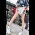 Ccqueen cổng gió làm cho cô gái lạ cũ quần thẳng chic chic denim hoang dã 2019 mùa thu mới - Quần short