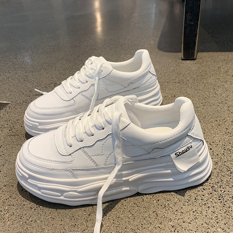 Korean trendy brand thick-soled leather white shoes women 2022 new all-match platform shoes spring sports low-top casual shoes