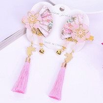 Childrens Chinese style tassel fan-shaped sweet hairclip little girl costume Hanfu hair accessories photo Princess edge clip headwear