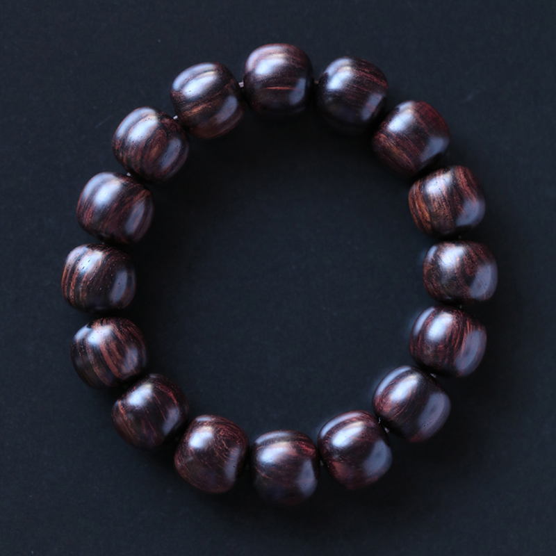 13 14mm Hainan Huanghuali hand string wearing grade purple pear single ring bracelet Sea sandalwood Buddha beads c old type beads