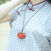 Rich lock Indian leaflet rosewood pendant sweater chain Mahogany car hanging sandalwood brand mens and womens mobile phone chain necklace 0050