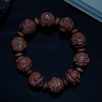 Longsheng Jiuzi Hainan Huanghuali hand string single circle sea yellow purple oil pear mens carved sandalwood Buddha beads grimace 0688