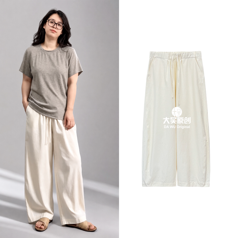 Original by Da Wu: New Style of Casual Pants with a Comfortable and Versatile Drawstring, Loose and Simple Design