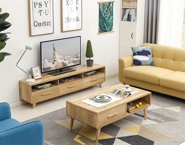Nổi tiếng Shijia Bắc Âu phòng khách hiện đại nội thất ghế sofa vải + bàn cà phê TV kết hợp tủ đơn giản mẫu kệ tivi đơn giản