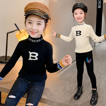 Mink velvet girls sweater pullover Autumn and winter dress Foreign girl wild warm white childrens semi-high collar base shirt