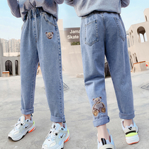 Girls jeans spring and autumn wear 2021 spring new 13 spring 9 foreign style 7 children 6 years old children pants