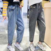 Girls jeans spring and autumn 9 loose spring 6-year-old girl spring 7 Radish dad pants children pants 8