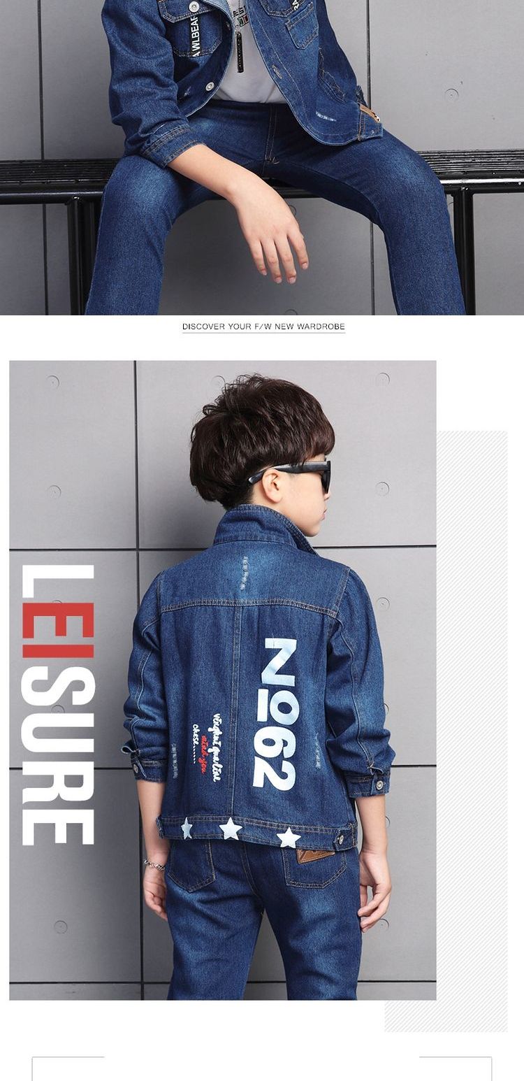 Quần áo bé trai denim phù hợp với áo hai dây 2019 trẻ em mùa xuân mới trong cậu bé lớn phiên bản Hàn Quốc của bộ đẹp trai - Phù hợp với trẻ em quần áo trẻ em mùa thu đông