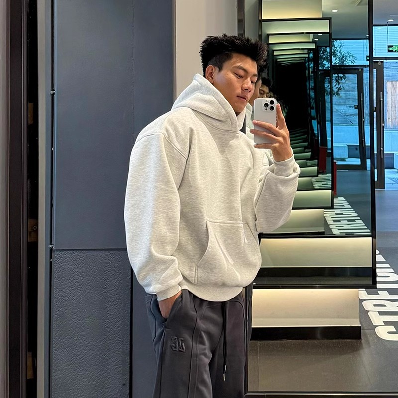 Plus-Size Solid Color Sweatshirt for Men and Women, Spring and Autumn Trendy Brand, Structured Hoodie, American Retro Style, Top Jacket