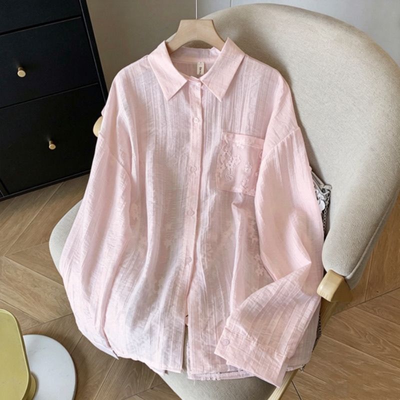 Pink Shirt for Women 2026 New Popular Style Jacket French-Style Top Elegant Sun-Protective Lace Long-Sleeve Gentle Style Shirt